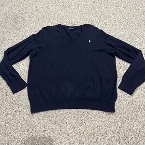 Polo Ralph Lauren V Neck Sweater Sz XL Navy Men's Preppy Old Money Cotton